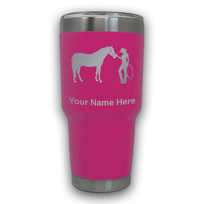 LaserGram 30oz Tumbler Mug, Horse and Cowgirl, Personalized Engraving Included