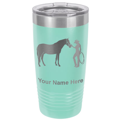 20oz Vacuum Insulated Tumbler Mug, Horse and Cowgirl, Personalized Engraving Included