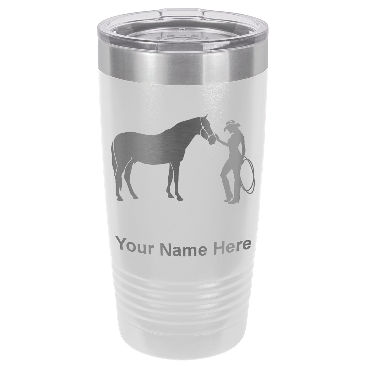 20oz Vacuum Insulated Tumbler Mug, Horse and Cowgirl, Personalized Engraving Included