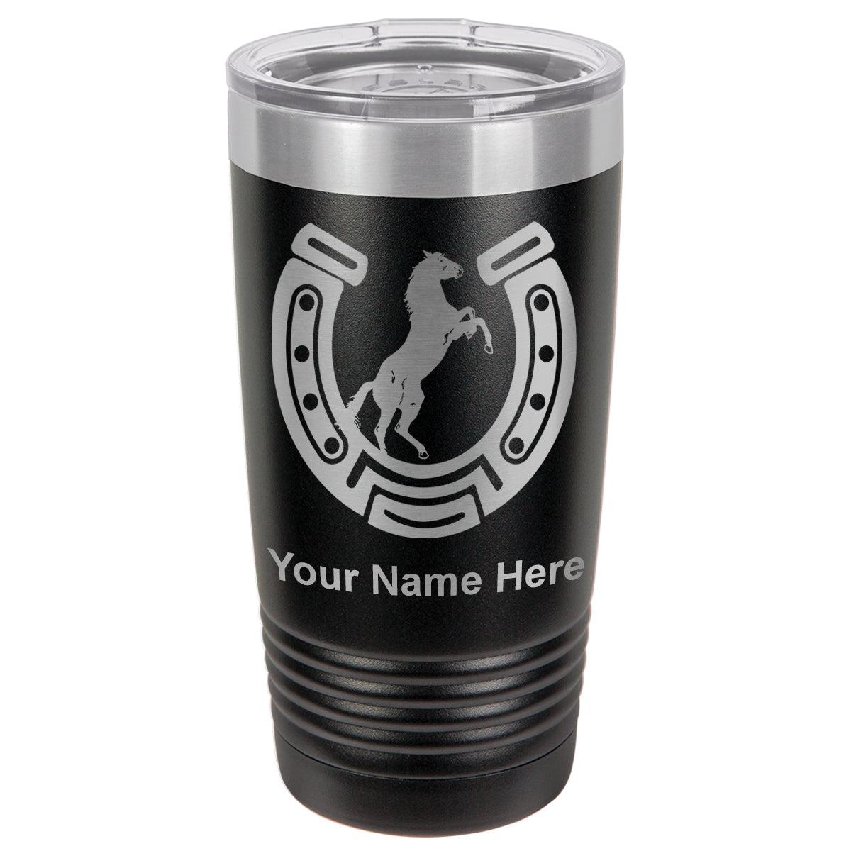 20oz Vacuum Insulated Tumbler Mug, Horseshoe with Horse, Personalized Engraving Included