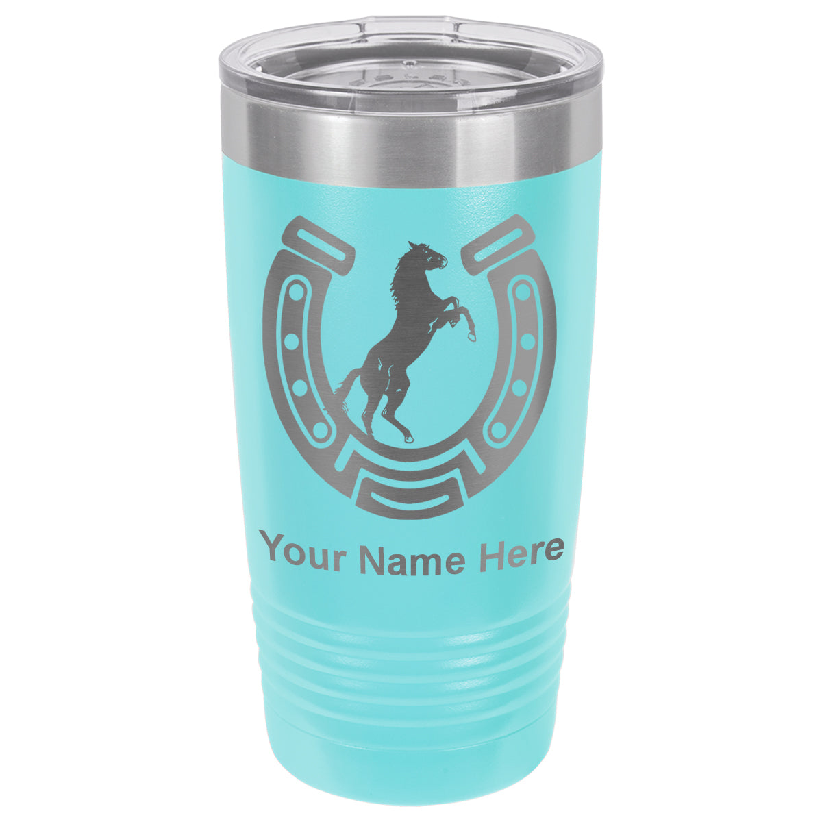 20oz Vacuum Insulated Tumbler Mug, Horseshoe with Horse, Personalized Engraving Included