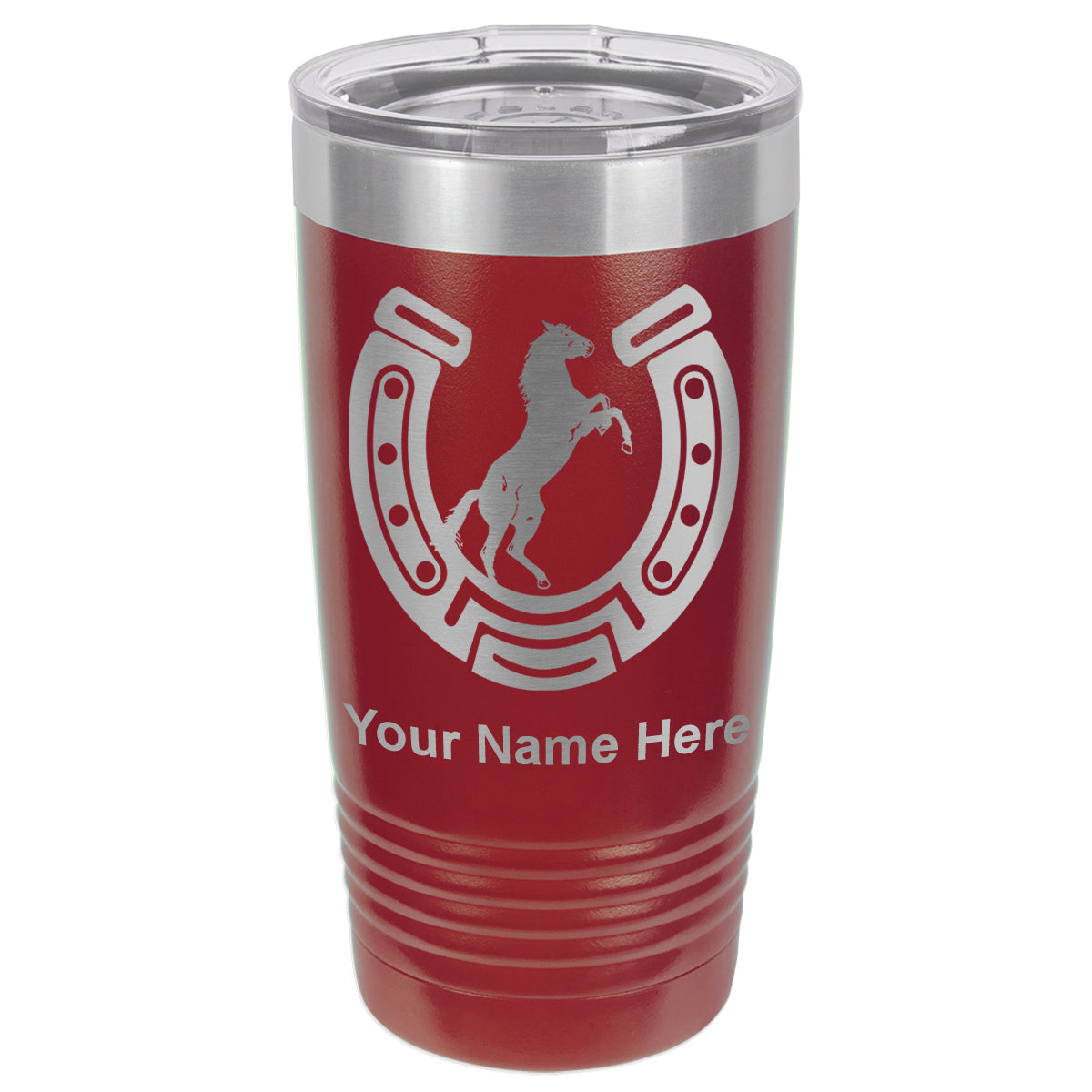 20oz Vacuum Insulated Tumbler Mug, Horseshoe with Horse, Personalized Engraving Included