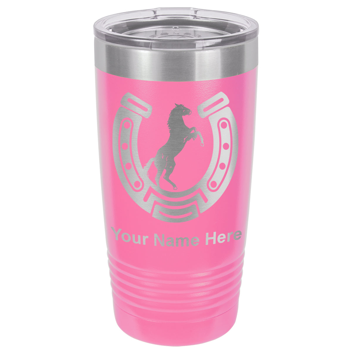 20oz Vacuum Insulated Tumbler Mug, Horseshoe with Horse, Personalized Engraving Included