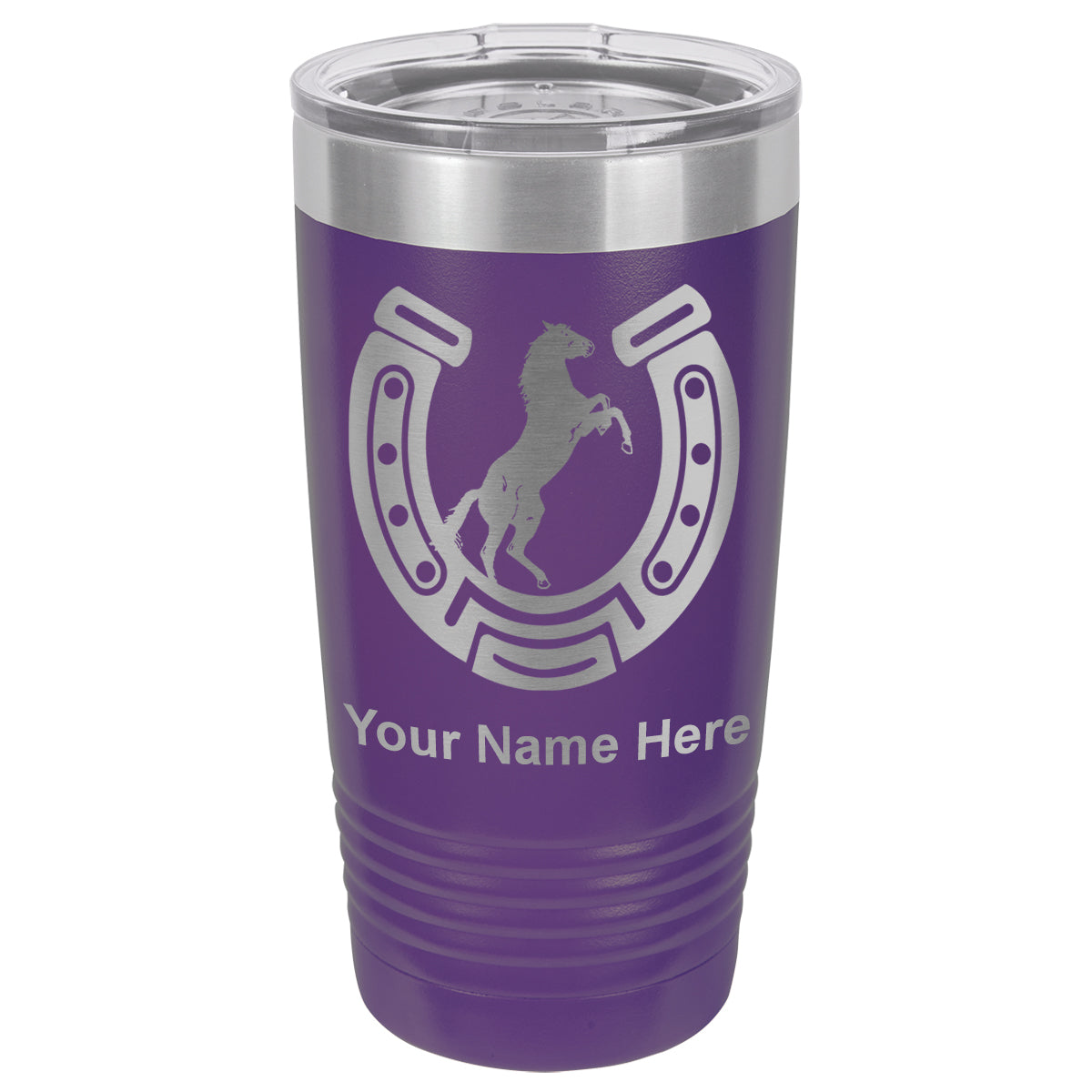 20oz Vacuum Insulated Tumbler Mug, Horseshoe with Horse, Personalized Engraving Included