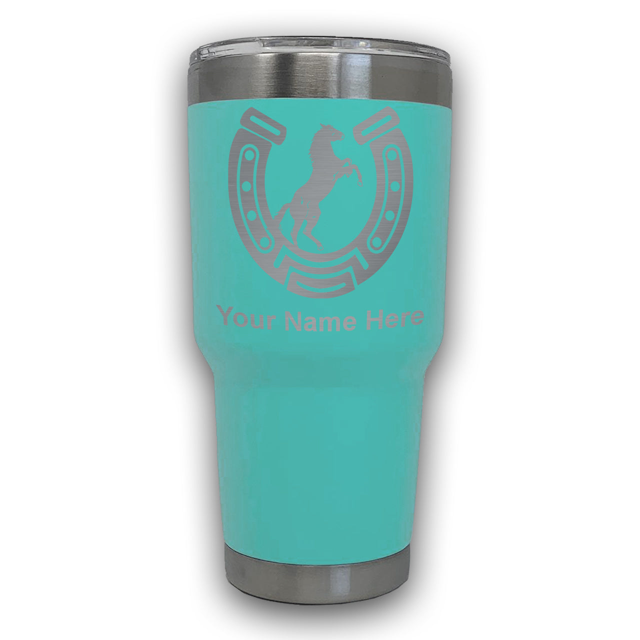 LaserGram 30oz Tumbler Mug, Horseshoe with Horse, Personalized Engraving Included