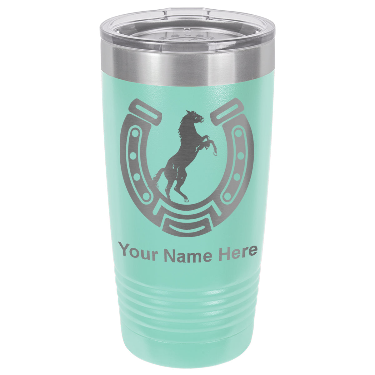 20oz Vacuum Insulated Tumbler Mug, Horseshoe with Horse, Personalized Engraving Included