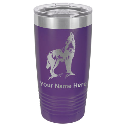20oz Vacuum Insulated Tumbler Mug, Howling Wolf, Personalized Engraving Included