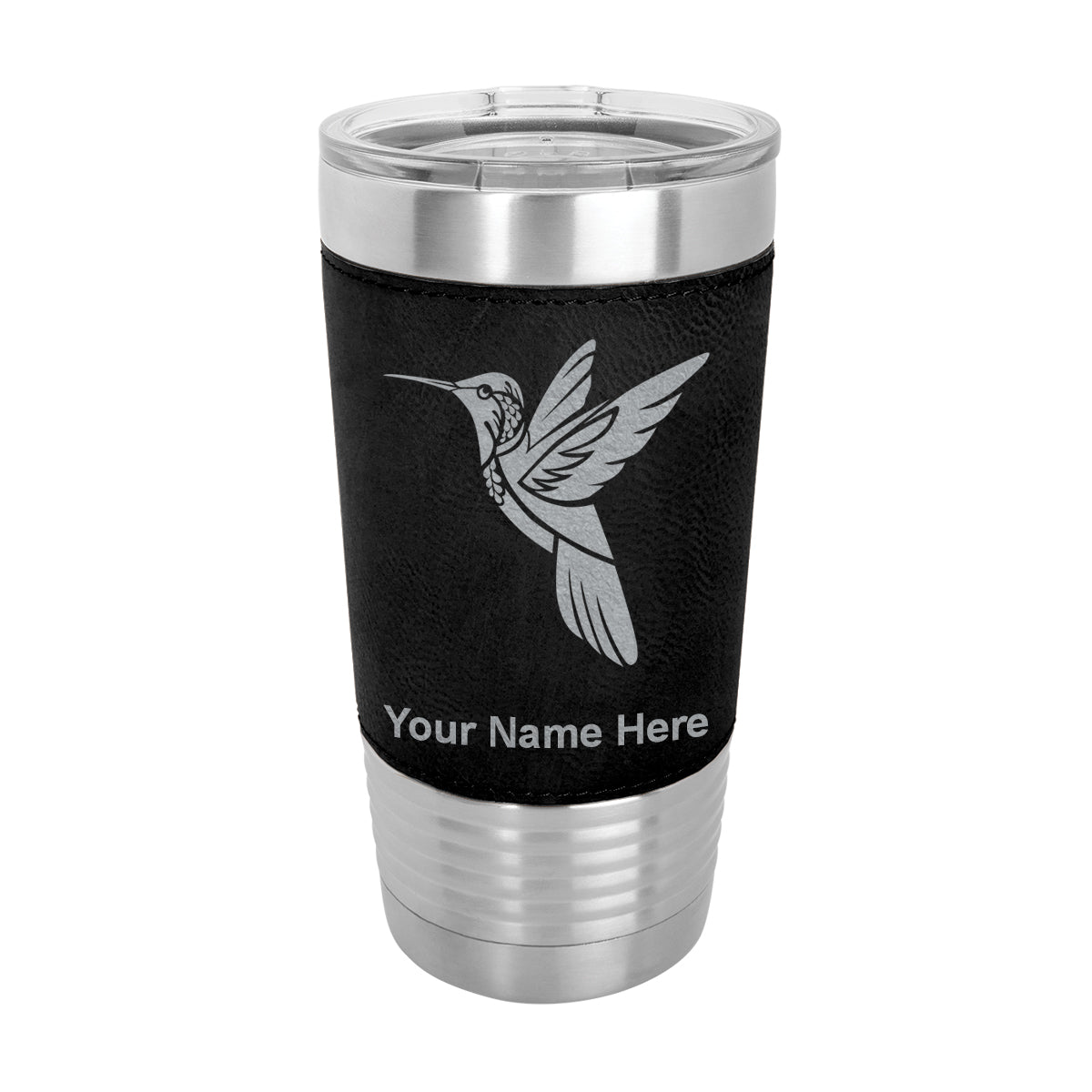 20oz Faux Leather Tumbler Mug, Hummingbird, Personalized Engraving Included - LaserGram Custom Engraved Gifts