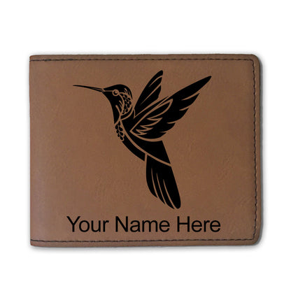 Faux Leather Bi-Fold Wallet, Hummingbird, Personalized Engraving Included
