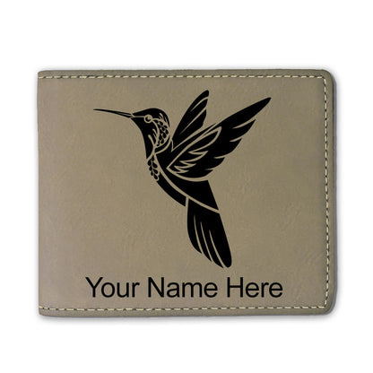 Faux Leather Bi-Fold Wallet, Hummingbird, Personalized Engraving Included