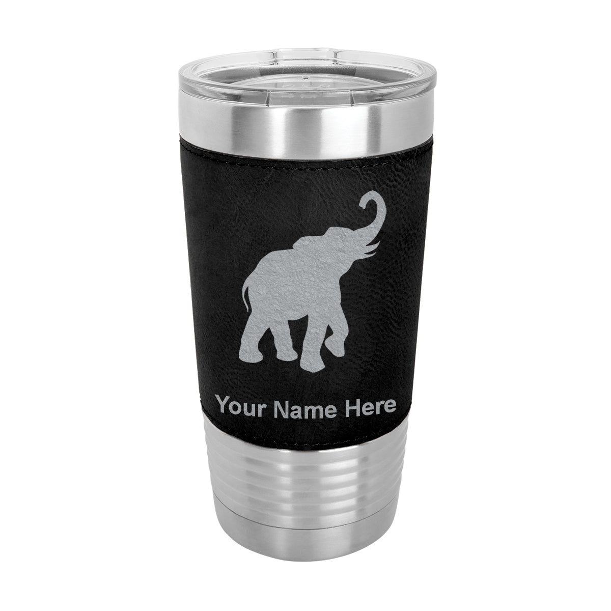 20oz Faux Leather Tumbler Mug, Indian Elephant, Personalized Engraving Included - LaserGram Custom Engraved Gifts