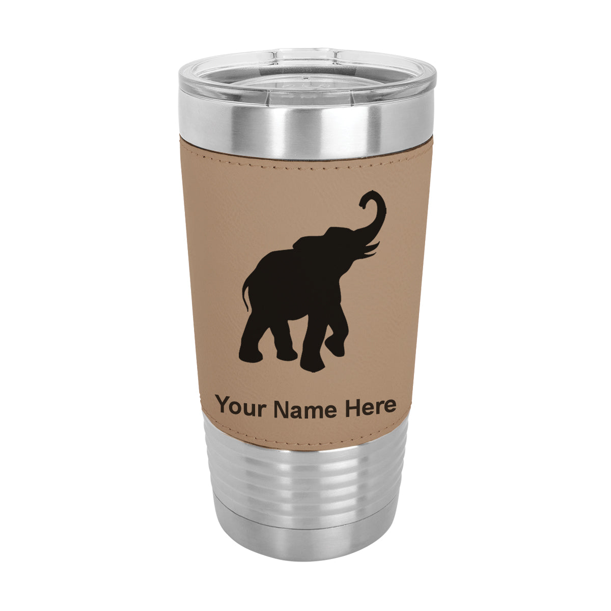 20oz Faux Leather Tumbler Mug, Indian Elephant, Personalized Engraving Included - LaserGram Custom Engraved Gifts