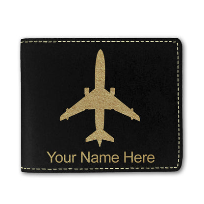 Faux Leather Bi-Fold Wallet, Jet Airplane, Personalized Engraving Included