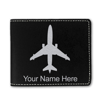 Faux Leather Bi-Fold Wallet, Jet Airplane, Personalized Engraving Included