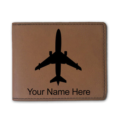 Faux Leather Bi-Fold Wallet, Jet Airplane, Personalized Engraving Included