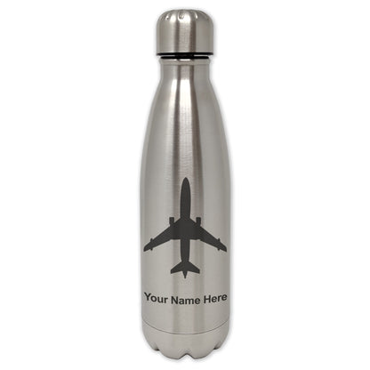 LaserGram Single Wall Water Bottle, Jet Airplane, Personalized Engraving Included