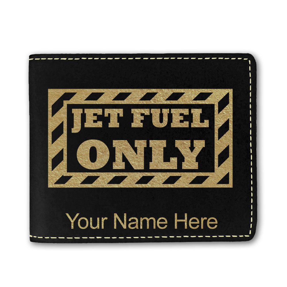Faux Leather Bi-Fold Wallet, Jet Fuel Only, Personalized Engraving Included
