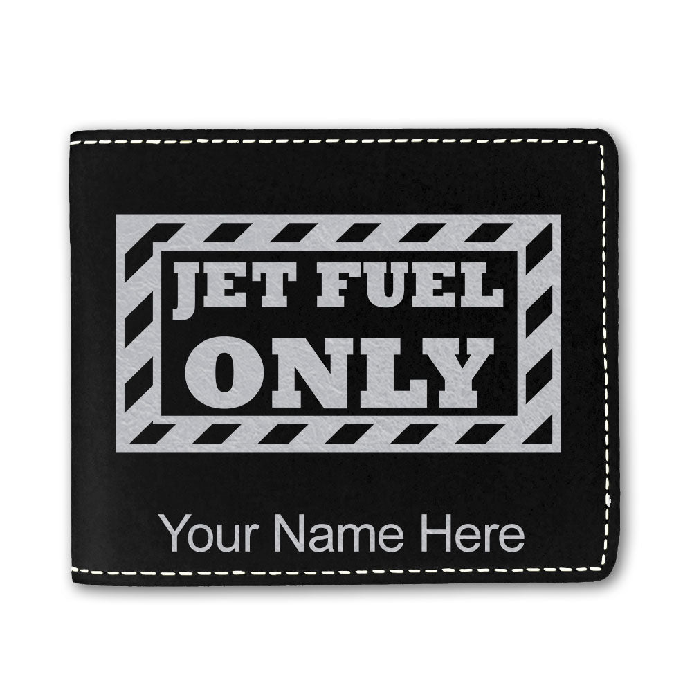 Faux Leather Bi-Fold Wallet, Jet Fuel Only, Personalized Engraving Included