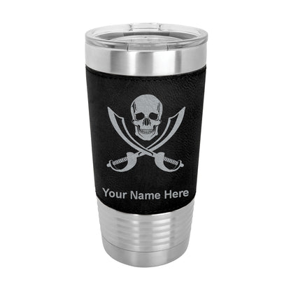 20oz Faux Leather Tumbler Mug, Jolly Roger, Personalized Engraving Included - LaserGram Custom Engraved Gifts