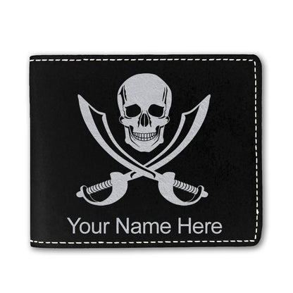 Faux Leather Bi-Fold Wallet, Jolly Roger, Personalized Engraving Included