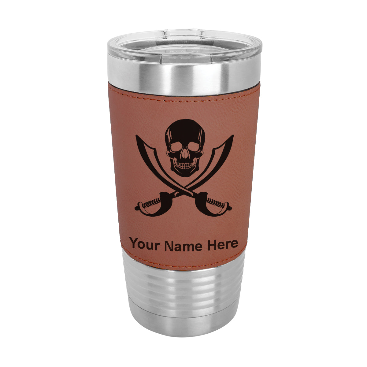 20oz Faux Leather Tumbler Mug, Jolly Roger, Personalized Engraving Included - LaserGram Custom Engraved Gifts