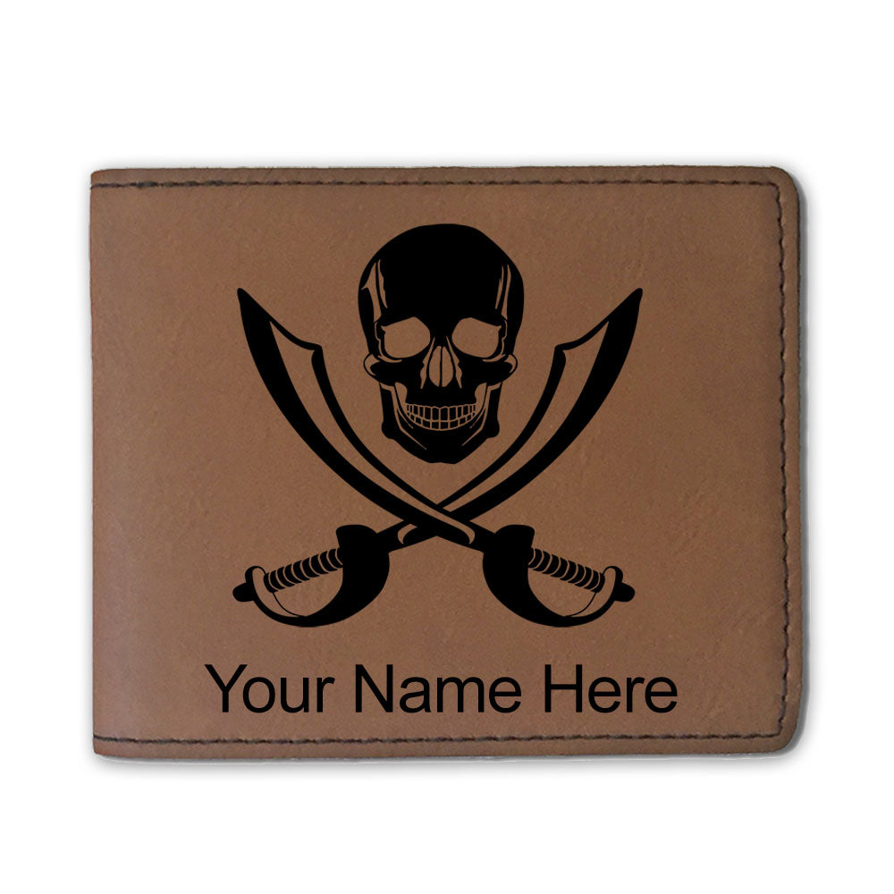 Faux Leather Bi-Fold Wallet, Jolly Roger, Personalized Engraving Included
