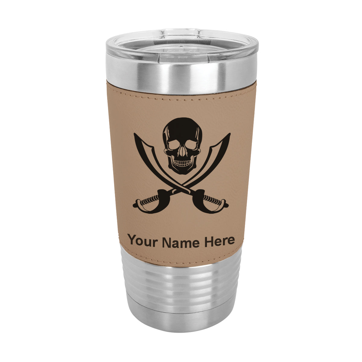 20oz Faux Leather Tumbler Mug, Jolly Roger, Personalized Engraving Included - LaserGram Custom Engraved Gifts