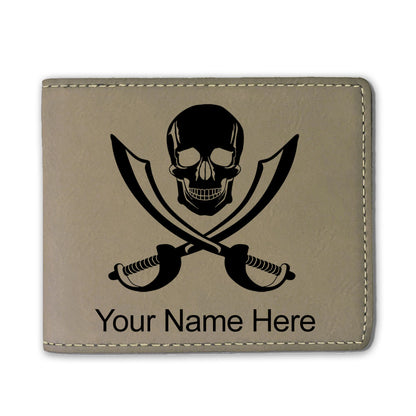 Faux Leather Bi-Fold Wallet, Jolly Roger, Personalized Engraving Included