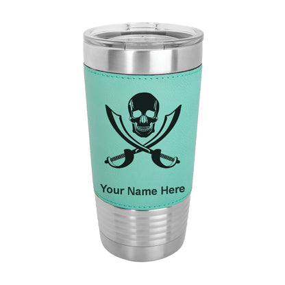 20oz Faux Leather Tumbler Mug, Jolly Roger, Personalized Engraving Included - LaserGram Custom Engraved Gifts