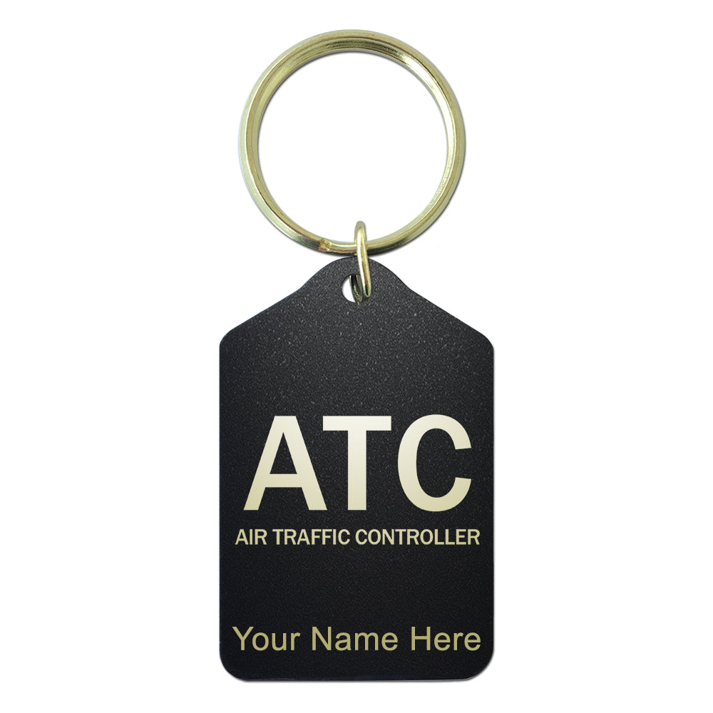 Black Metal Keychain, ATC Air Traffic Controller, Personalized Engravi ...