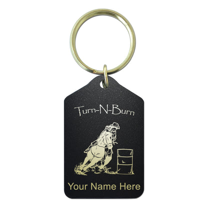 Black Metal Keychain, Barrel Racer Turn N Burn, Personalized Engraving Included