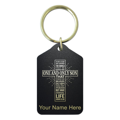 Black Metal Keychain, Bible Verse John 3-16, Personalized Engraving Included