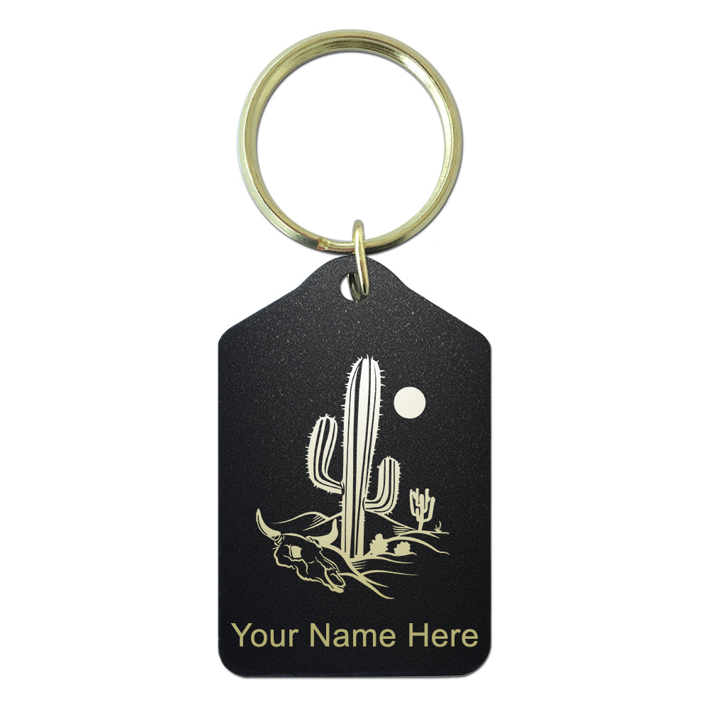 Black Metal Keychain, Cactus, Personalized Engraving Included