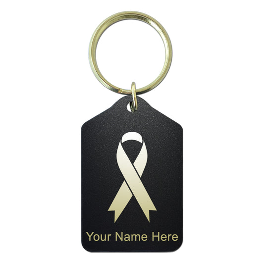 Black Metal Keychain, Cancer Awareness Ribbon, Personalized Engraving Included