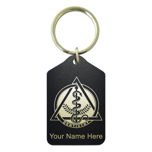 Black Metal Keychain, Dentist Symbol, Personalized Engraving Included