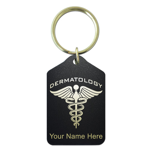 Black Metal Keychain, Dermatology, Personalized Engraving Included