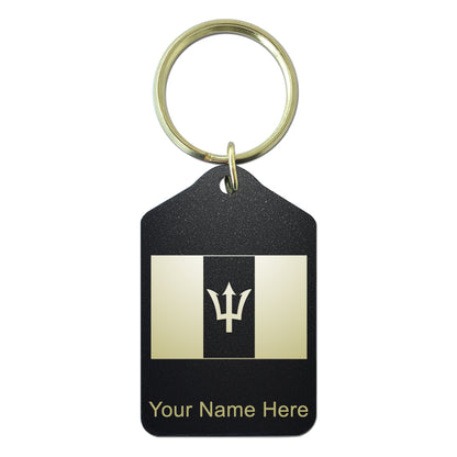 Black Metal Keychain, Flag of Barbados, Personalized Engraving Included