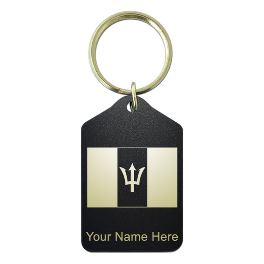 Black Metal Keychain, Flag of Barbados, Personalized Engraving Included