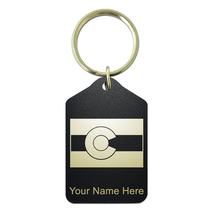 Black Metal Keychain, Flag of Colorado, Personalized Engraving Included