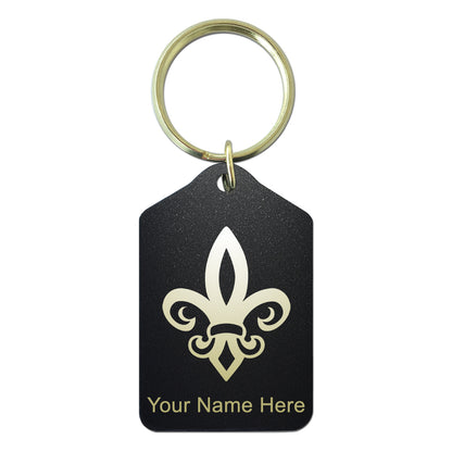 Black Metal Keychain, Fleur de Lis, Personalized Engraving Included