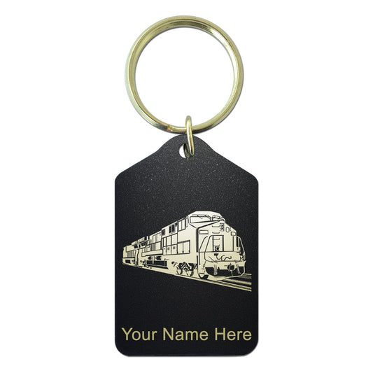 Black Metal Keychain, Freight Train, Personalized Engraving Included