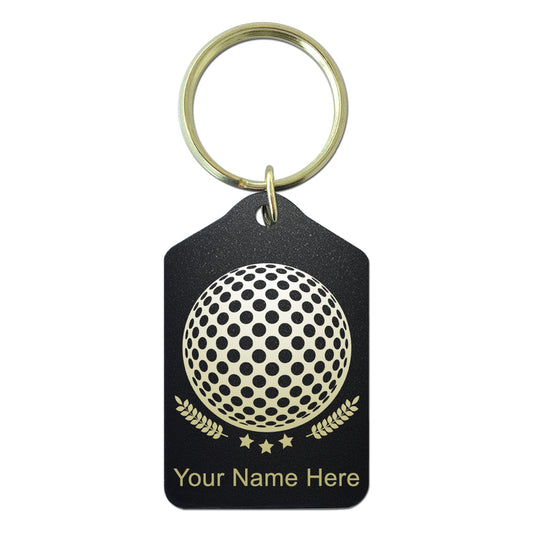 Black Metal Keychain, Golf Ball, Personalized Engraving Included