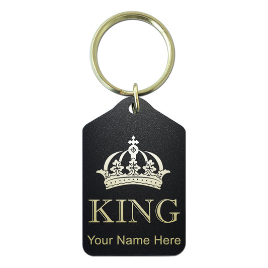 Black Metal Keychain, King Crown, Personalized Engraving Included