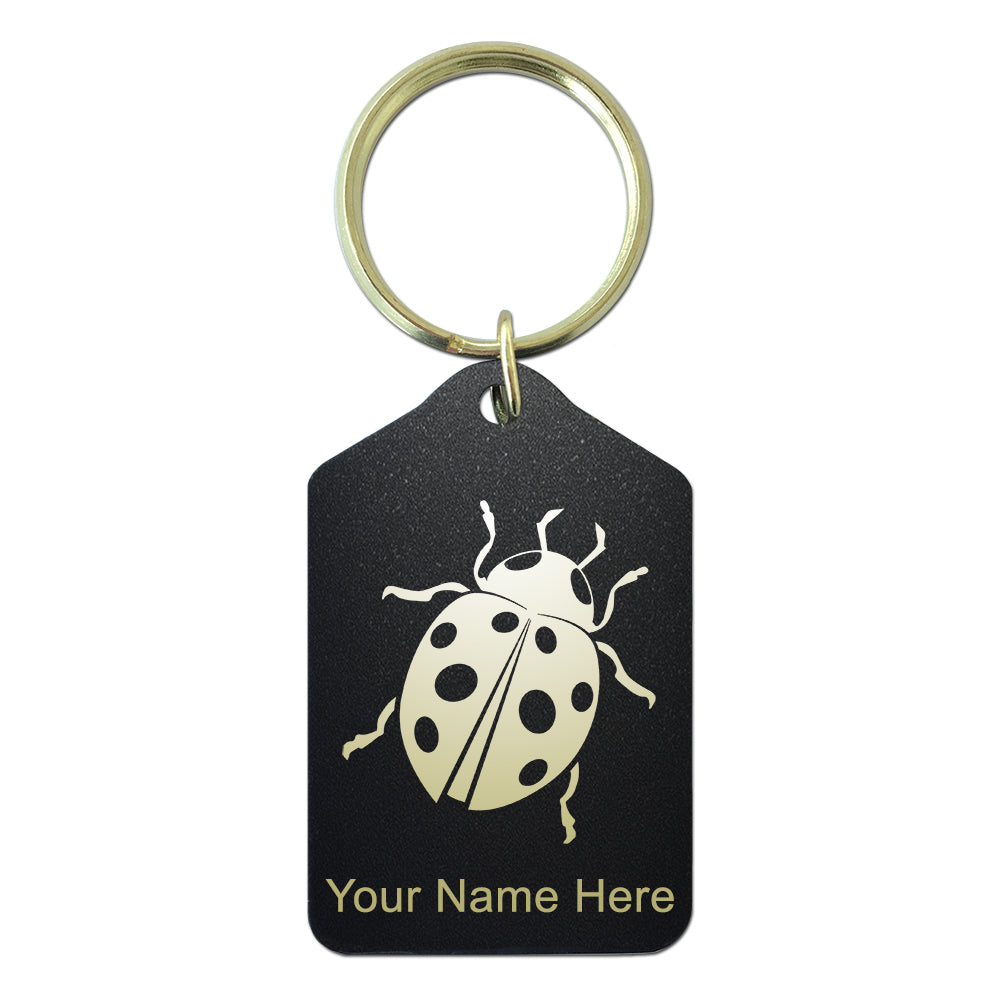 Black Metal Keychain, Ladybug, Personalized Engraving Included
