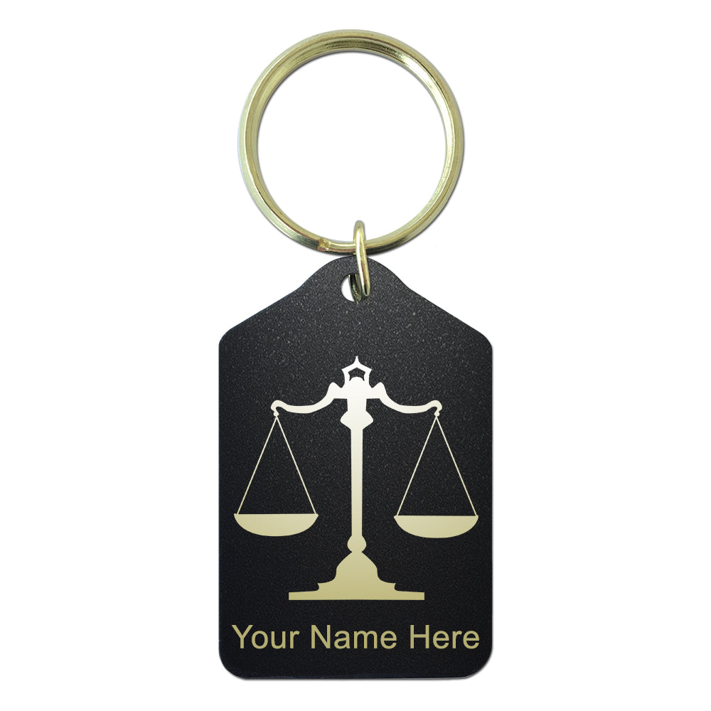 Black Metal Keychain, Law Scale, Personalized Engraving Included