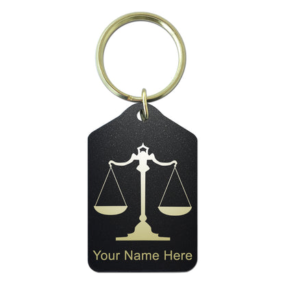 Black Metal Keychain, Law Scale, Personalized Engraving Included
