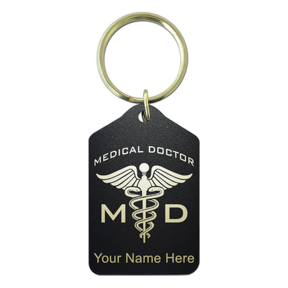 Black Metal Keychain, MD Medical Doctor, Personalized Engraving Included