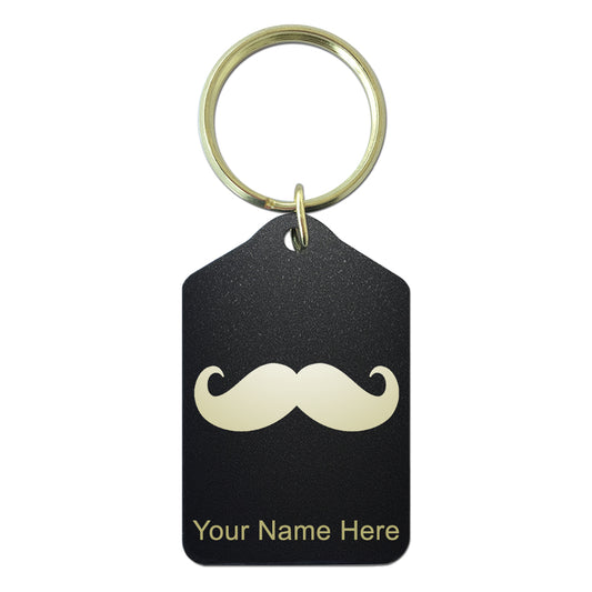 Black Metal Keychain, Mustache, Personalized Engraving Included