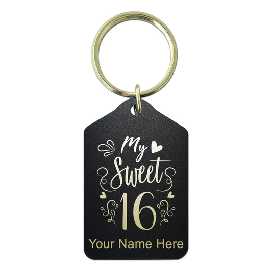Black Metal Keychain, My Sweet 16, Personalized Engraving Included