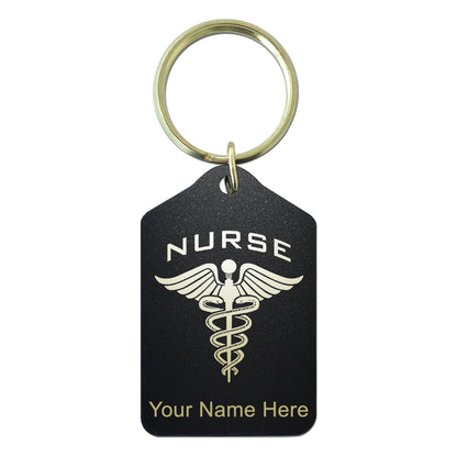 Black Metal Keychain, Nurse, Personalized Engraving Included